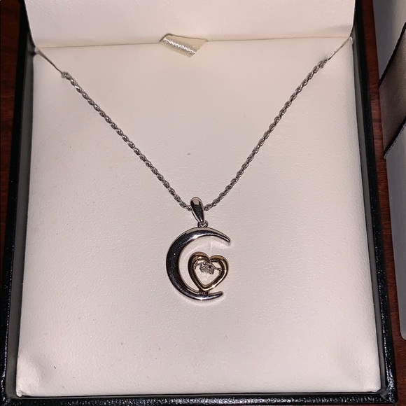 Diamond Heart & Moon Necklace - Picture 1 of 3